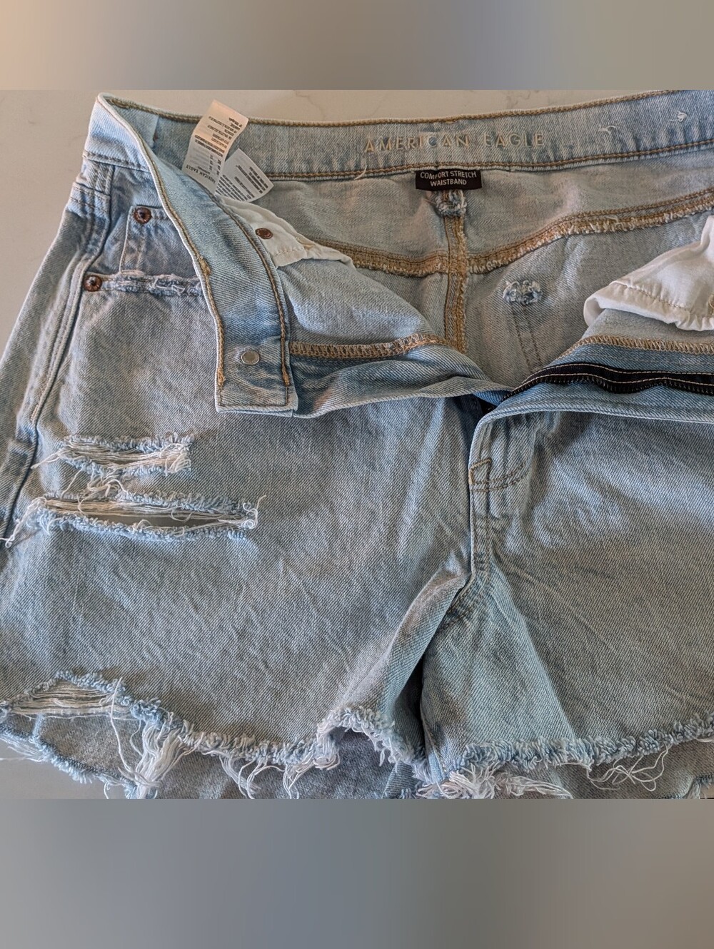 American Eagle Outfitters Light Blue Distressed Denim Cutoff Shorts - Picture 6 of 6
